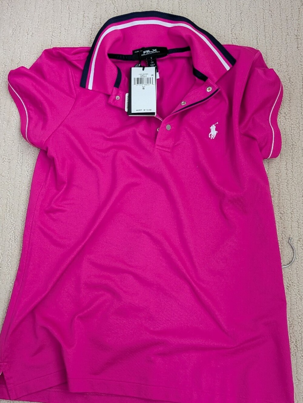 RLX Ralph Lauren Women's Golf Polo in Bright Fuchsia with White Pony